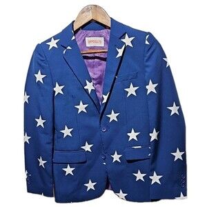 OppoSuits Youth 14Y Blue Blazer White Stars Patriotic Suit Coat America